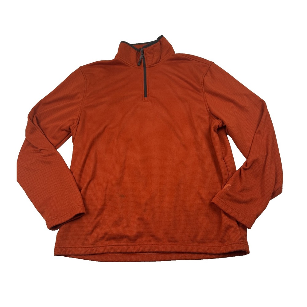 Starter Pullover Mens Large Orange Quarter Zip Athletic Sweater Grid Pattern